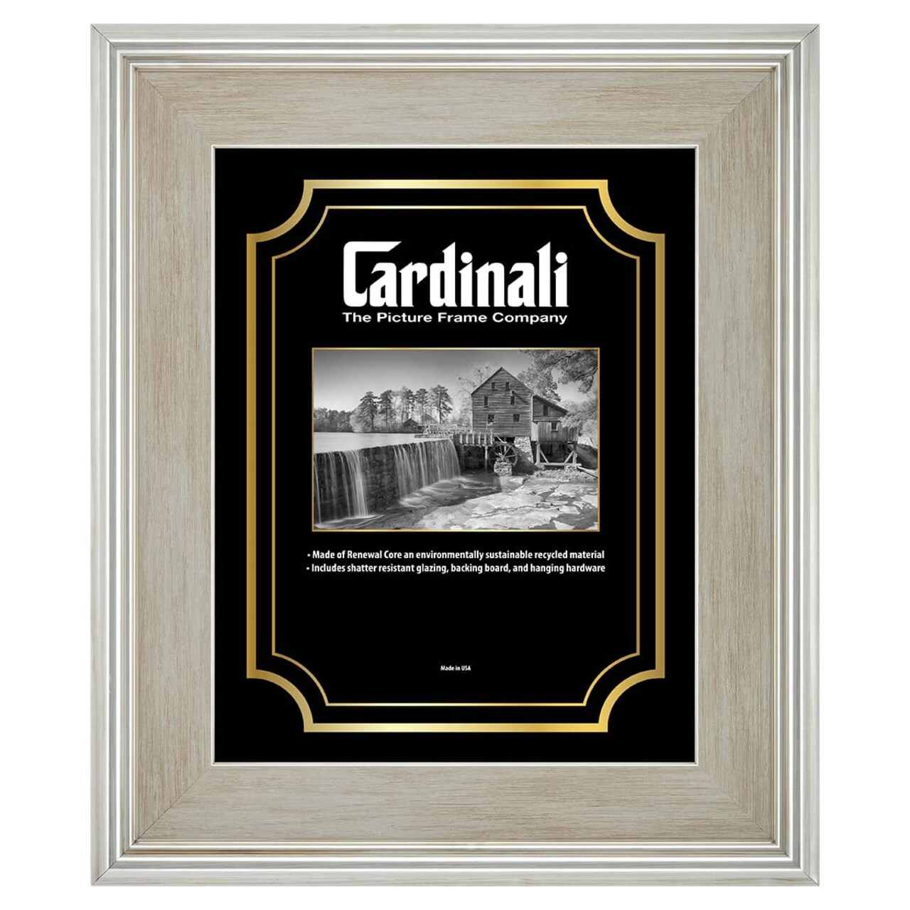 Cardinali Plein Air, Silver 9x12" Picture Frame with Acrylic Glazing & Cardboard Backing, for Photography or Canvas Frame, 3 Wide Moulding, 1/2 Rabbet Depth, D-Ring Hangers Included